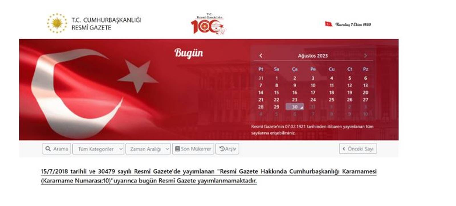 Resmi Gazete, 30 Ağustos Zafer Bayramı resmi tatili nedeniyle yayımlanmadı