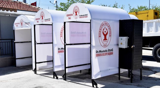Bornova’daki tüm pazarlara dezenfektan tüneli