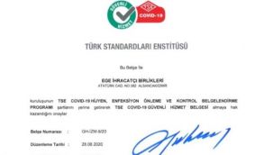 Ege İhracatçı Birliklerinin korona virüsü tedbirlerine TSE onayı
