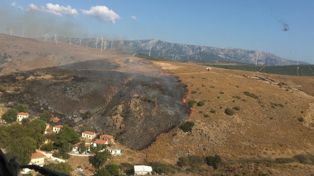 İzmir'de otluk alanda çıkan yangın kontrol altında