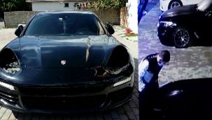 Kameralara aldırmadan lüks otomobilin farlarını çaldılar