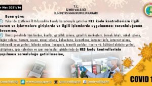 İzmir İl Hıfzıssıhha Kurulundan geniş çaplı 'HES' kodu kararı