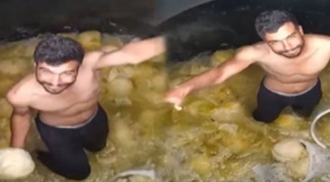 Turşu fabrikasında mide bulandıran görüntü! Çıplak ayakları ve kıyafetleriyle girdi