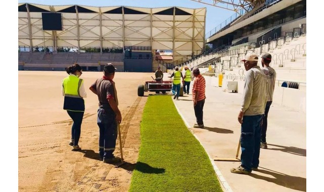 Alsancak Stadı'nda çimler seriliyor