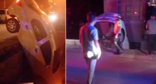Otomobil bahçeye uçtu! Sevgilisini bırakıp kaçtı