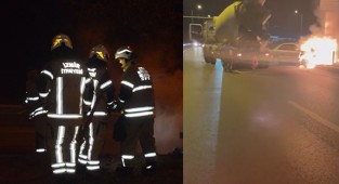 İzmir’de yanan araca beton mikseri ile müdahale