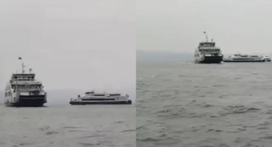 İzmir'de arabalı feribot iskeleden 400 metre açıkta çamura saplandı