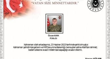 Milli Savunma Bakanlığı açıkladı: 1 asker şehit