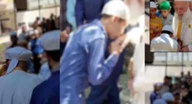 Çocukları sıraya sokup tarikat liderinin elini öptürdüler