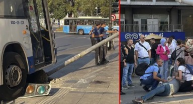 Kızılay'da EGO otobüsü önce kaldırıma çıktı sonra direğe çarptı: Kaldırımda yürüyen bir kişi yaralandı