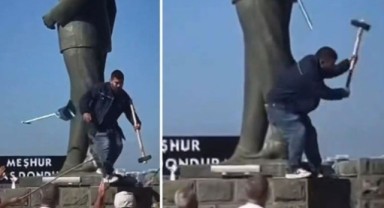 Ayvalık'ta Atatürk Anıtı'na balyozla saldırı: Yurttaşlar engelledi, gözaltına alındı
