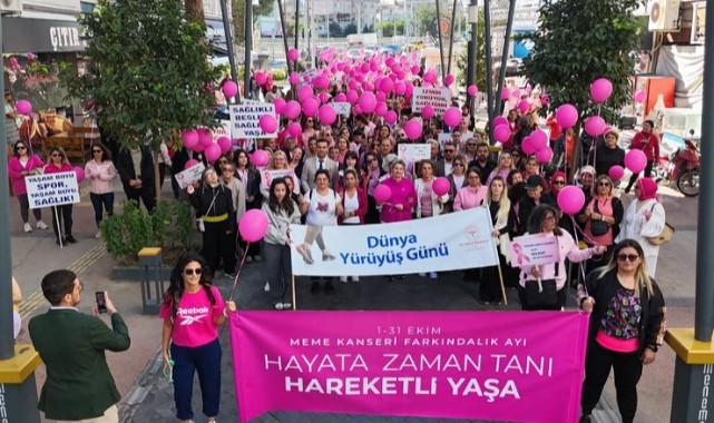 Menemenli kadınlar kansere karşı farkındalık için yürüdü